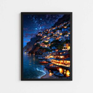 تابلوی منظره ی شب شهر پوزیناتو ایتالیا Positano Italy