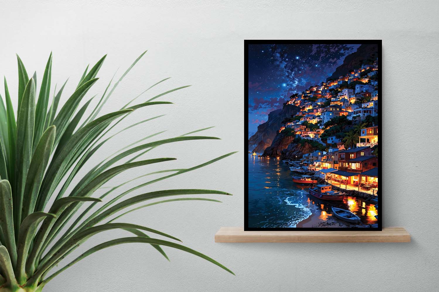 تابلوی منظره ی شب شهر پوزیناتو ایتالیا Positano Italy - Image 2